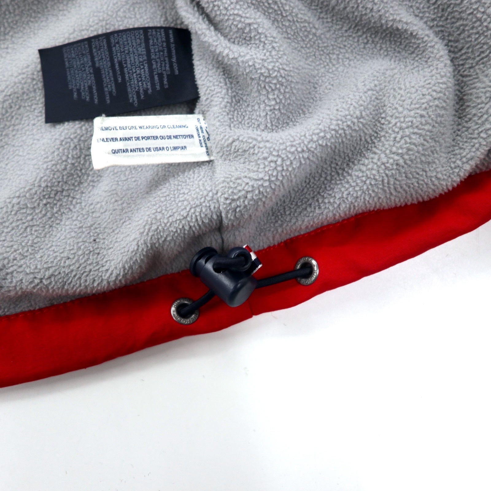 TOMMY HILFIGER Giacca a vela L Blu Navy Rosso Nylon Fodera in pile Cappuccio a scomparsa