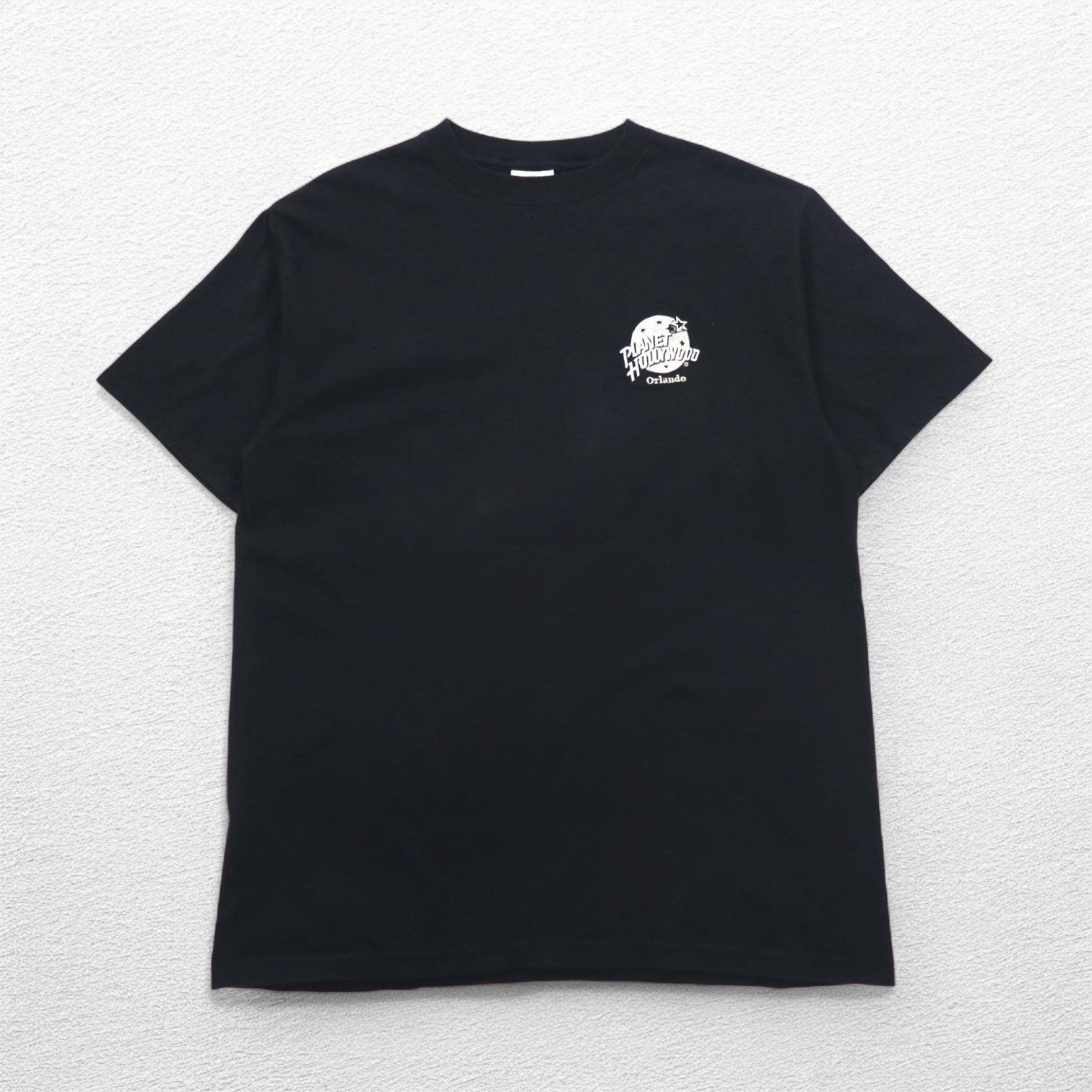 PLANET HOLLYWOOD Anni '90 USA T-shirt pubblicitaria L Nera con ricamo logo a punto singolo