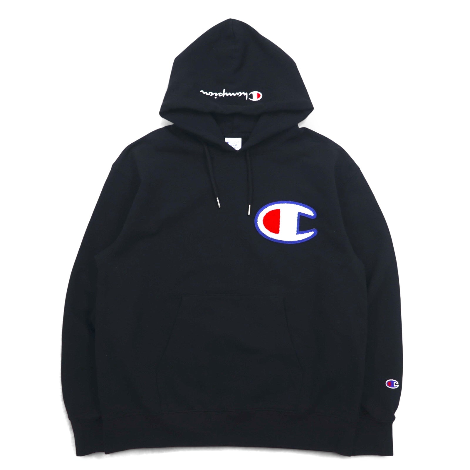 Champion Felpa con cappuccio pullover Nera in cotone con maxi logo Taglia M C3-R101