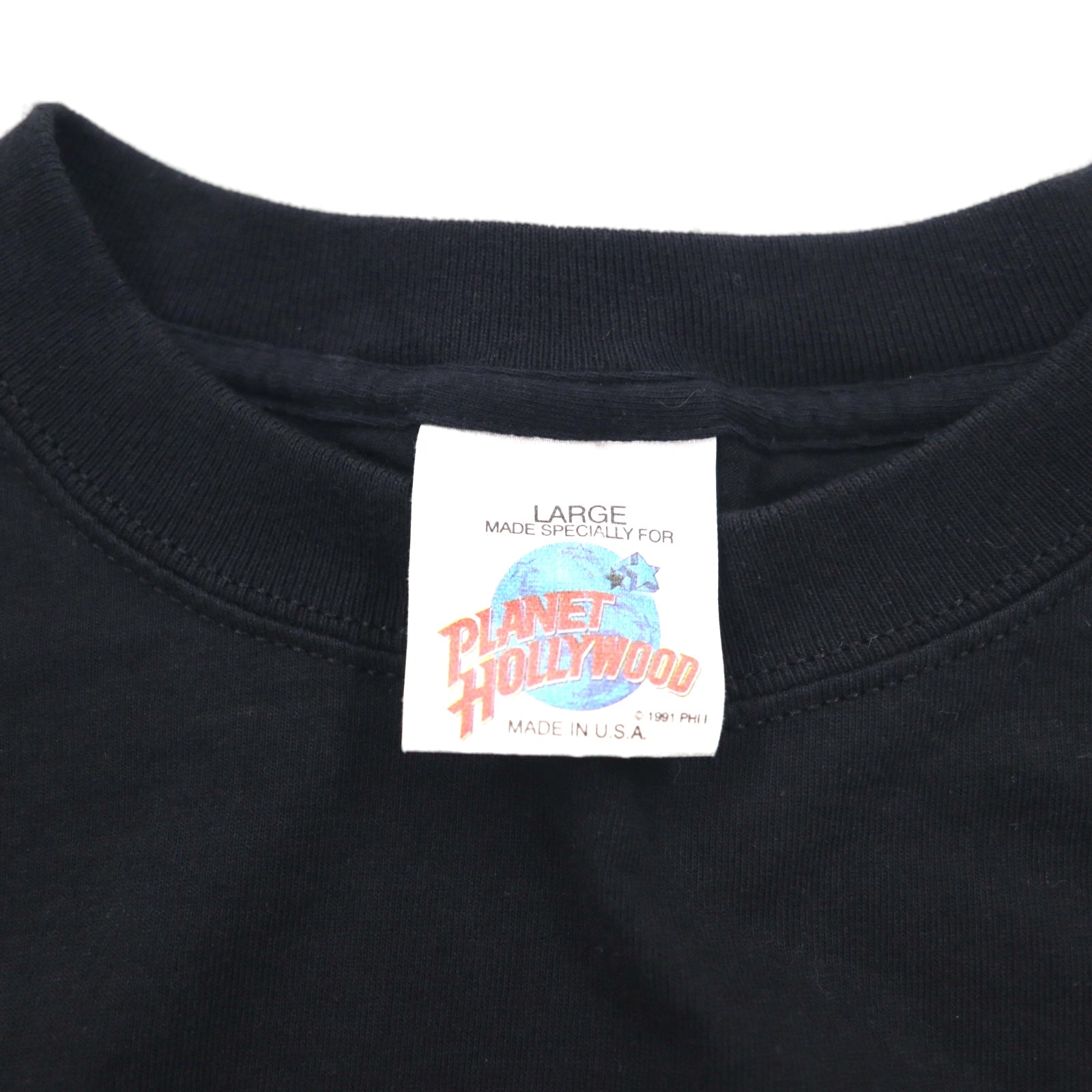 PLANET HOLLYWOOD Anni '90 USA T-shirt pubblicitaria L Nera con ricamo logo a punto singolo