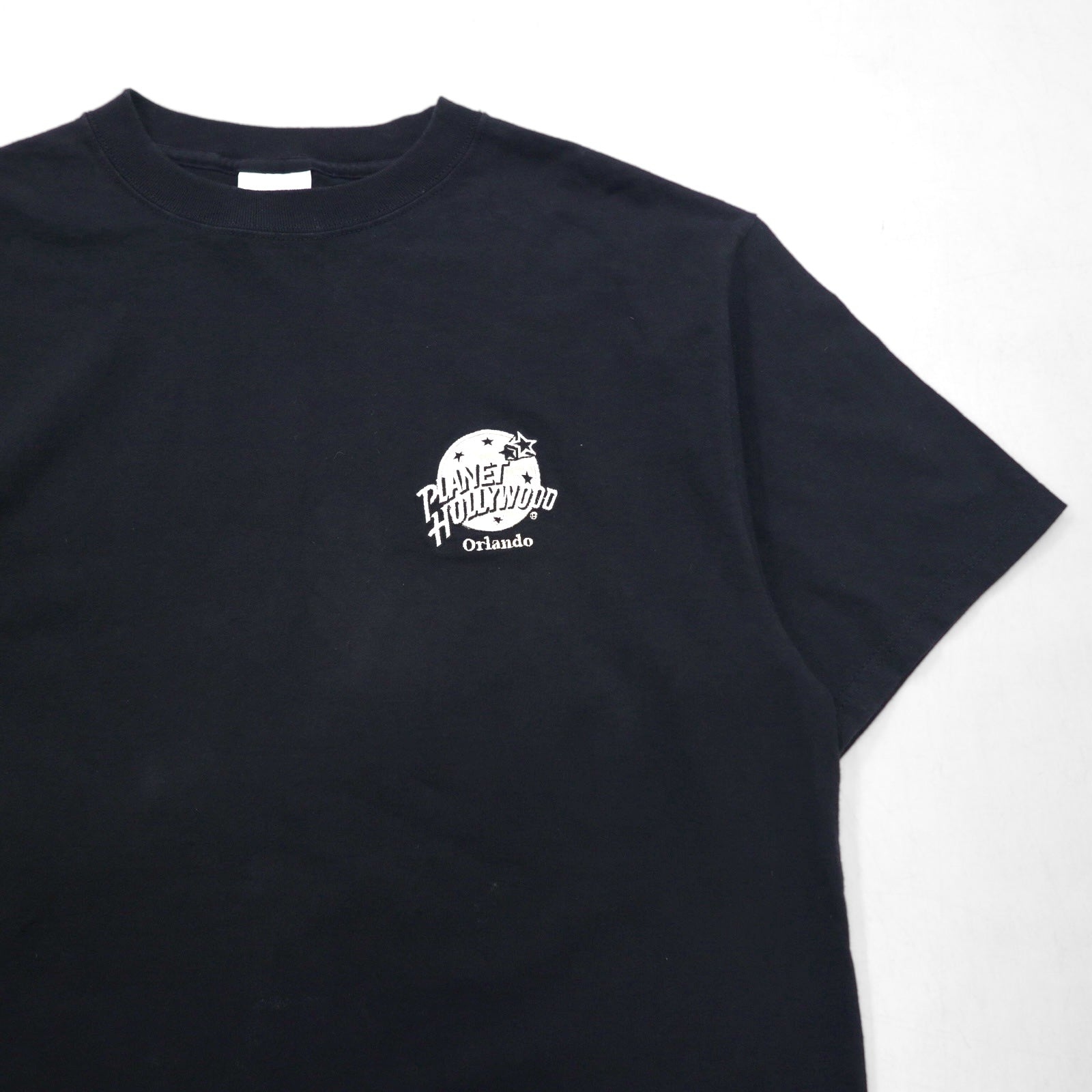 PLANET HOLLYWOOD Anni '90 USA T-shirt pubblicitaria L Nera con ricamo logo a punto singolo
