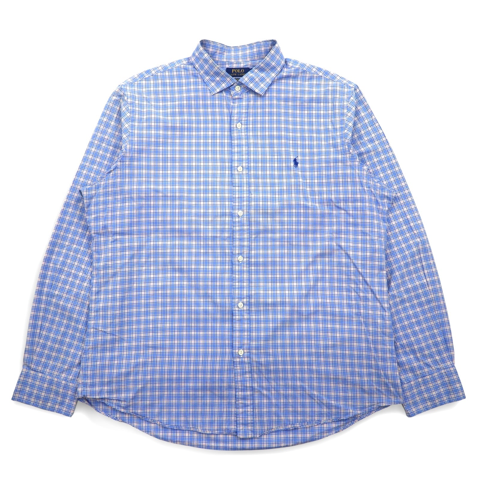 POLO RALPH LAUREN Camicia elegente a quadri, collo ampio, taglia XXL, blu, cotone elasticizzato, con piccolo pony ricamato