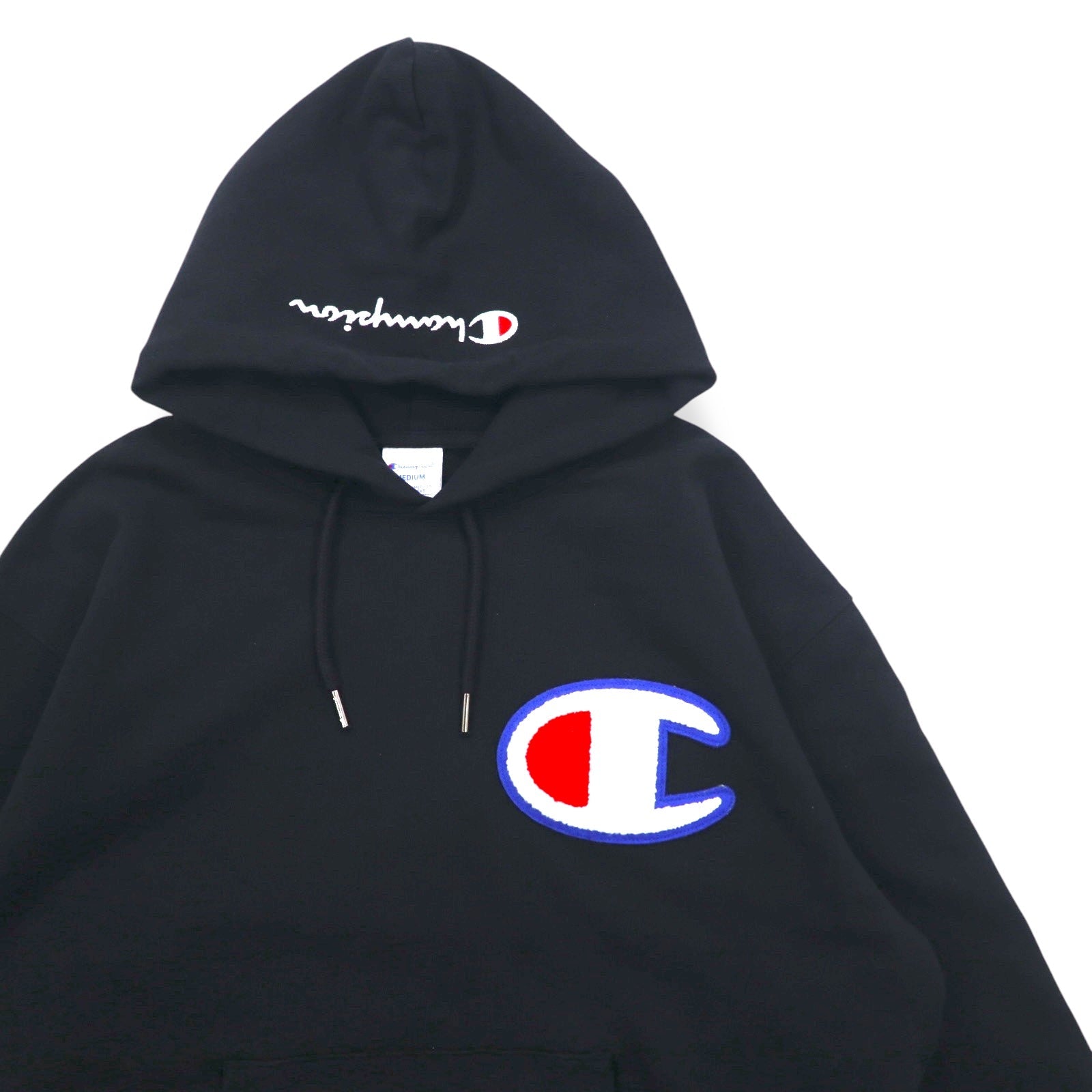 Champion Felpa con cappuccio pullover Nera in cotone con maxi logo Taglia M C3-R101