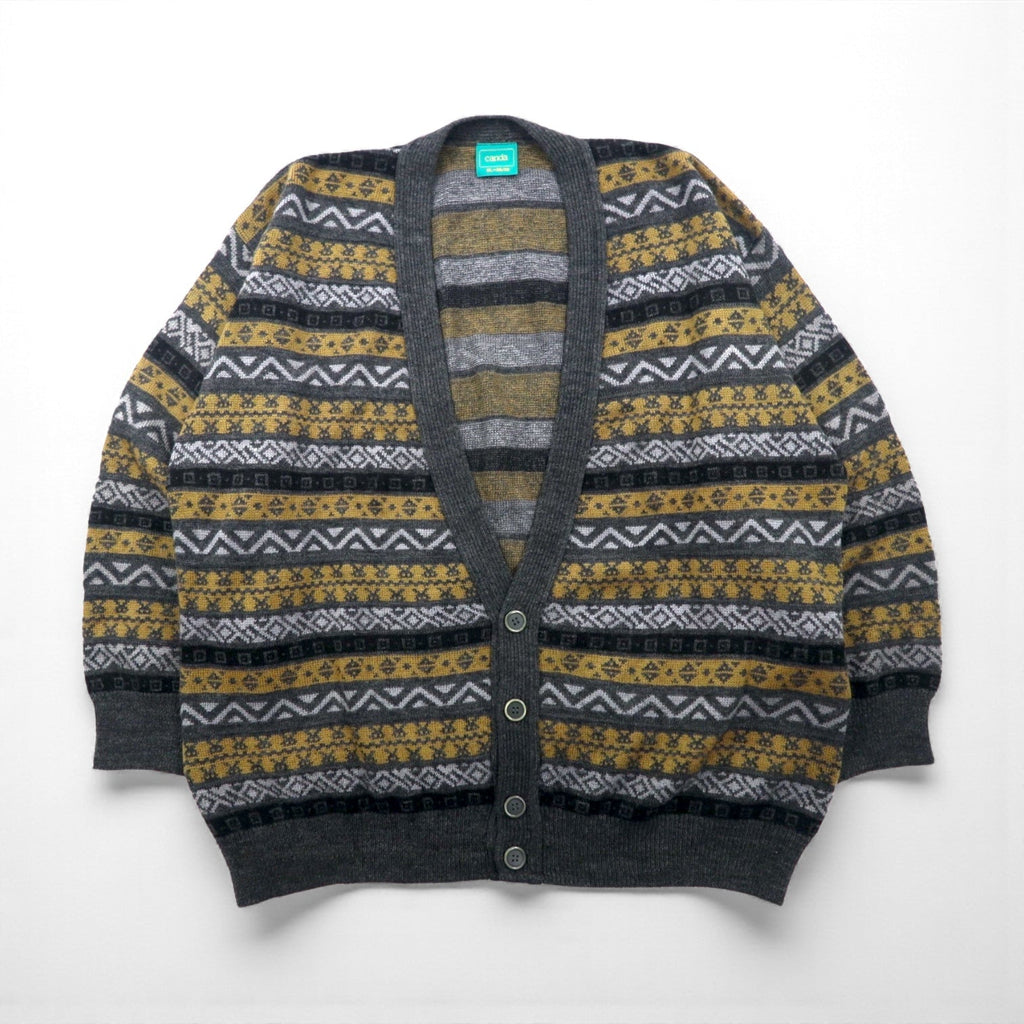 Vintage Jacquard Cardigan Canda ウール ニット カーディガン XL マルチカラー 総柄