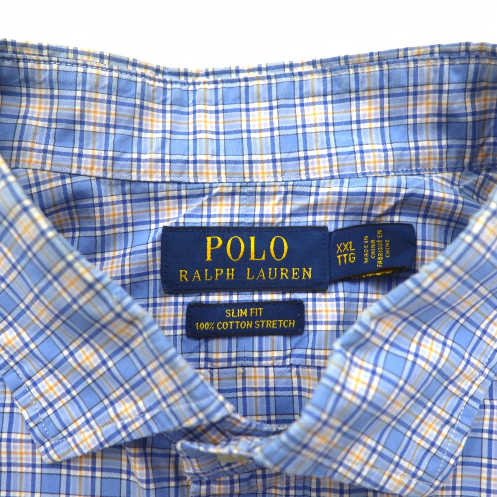 POLO RALPH LAUREN Camicia elegente a quadri, collo ampio, taglia XXL, blu, cotone elasticizzato, con piccolo pony ricamato