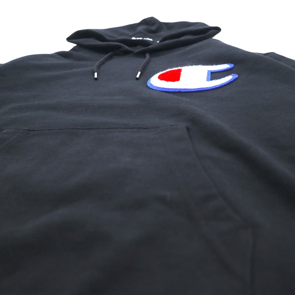 Champion プルオーバー スウェット パーカー M ブラック コットン ビッグロゴ C3-R101