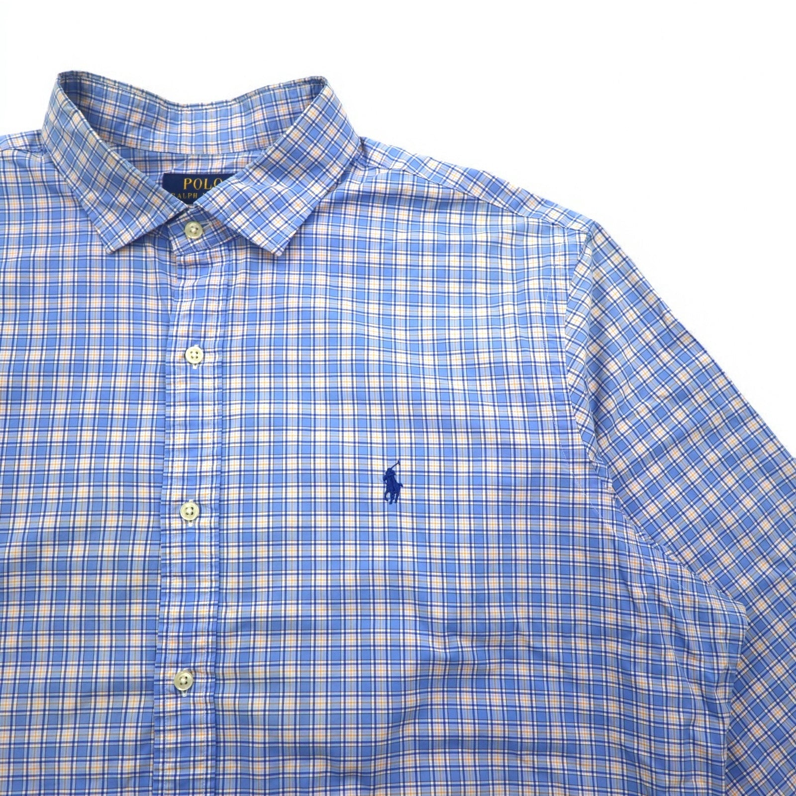 POLO RALPH LAUREN Camicia elegente a quadri, collo ampio, taglia XXL, blu, cotone elasticizzato, con piccolo pony ricamato