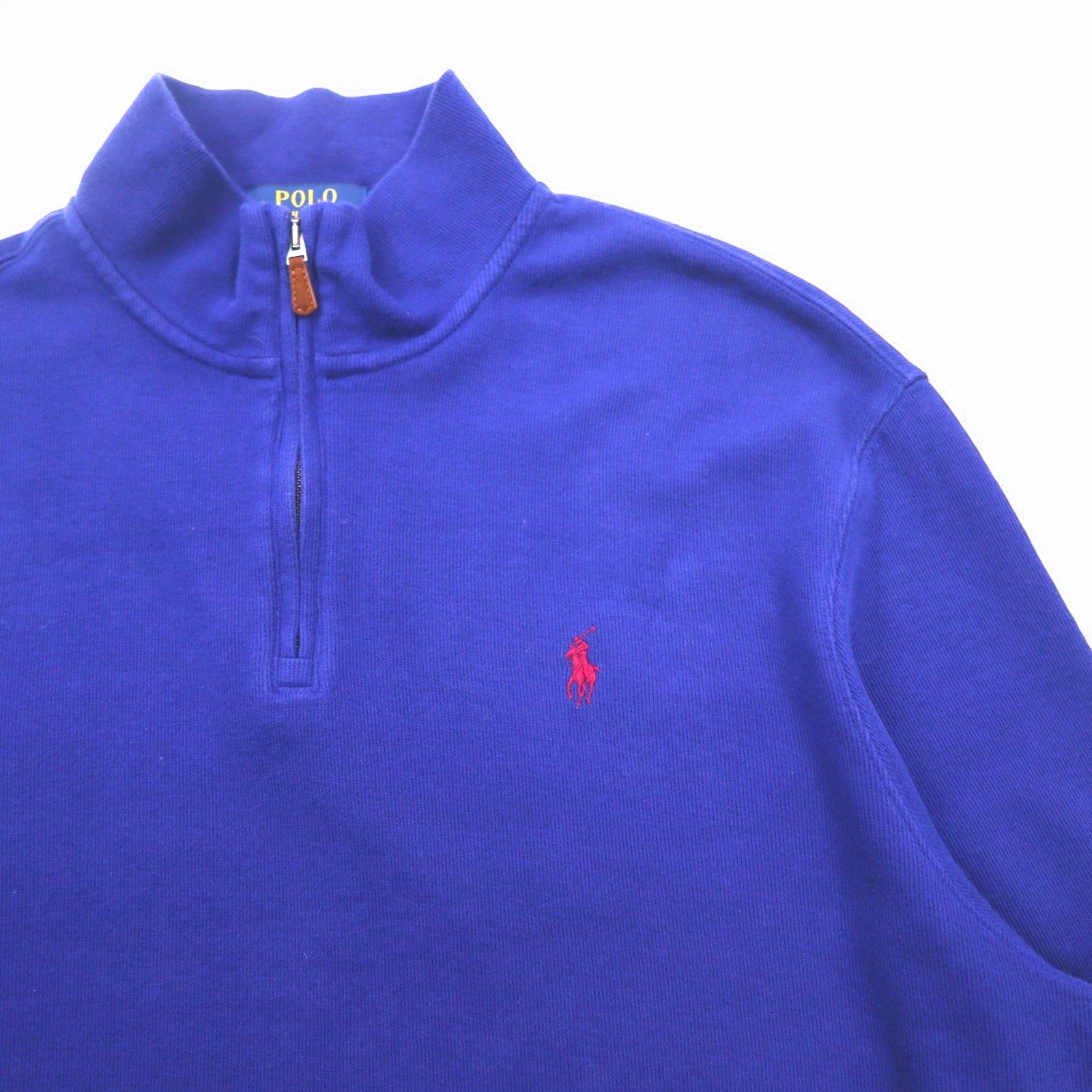 POLO RALPH LAUREN Felpa mezza zip L blu cotone ESTATE RIB ricamo piccolo pony