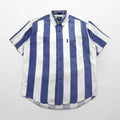 CHAPS RALPH LAUREN 90年代 半袖 デニム ボタンダウンシャツ L ブルー ホワイト ストライプ コットン