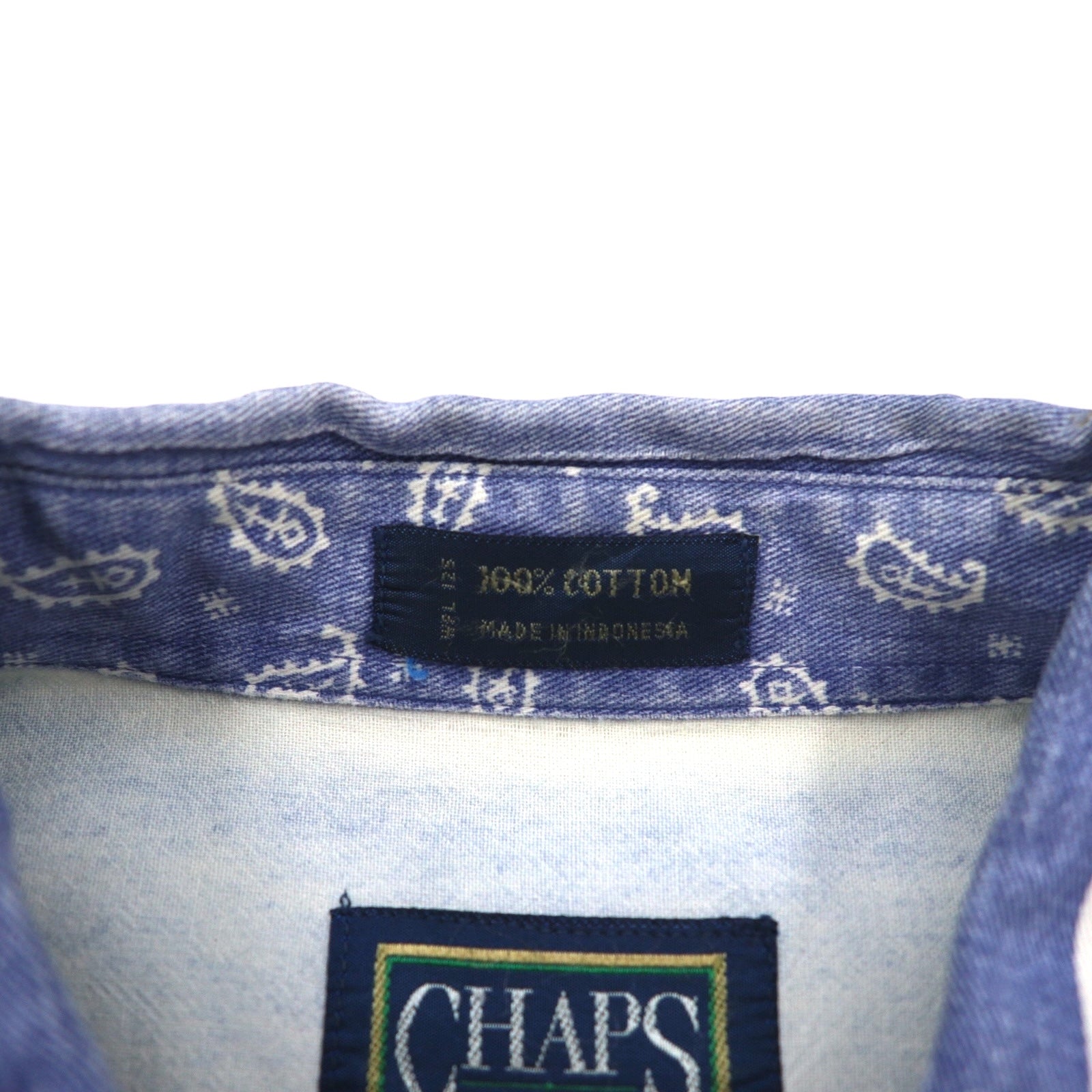 CHAPS RALPH LAUREN 90年代 半袖 デニム ボタンダウンシャツ L ブルー ホワイト ストライプ コットン