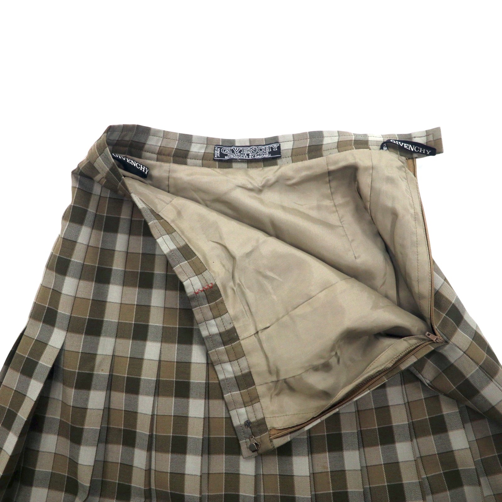 GIVENCHY anni '80 gonna a pieghe vintage M marrone a quadri in lana made in Japan