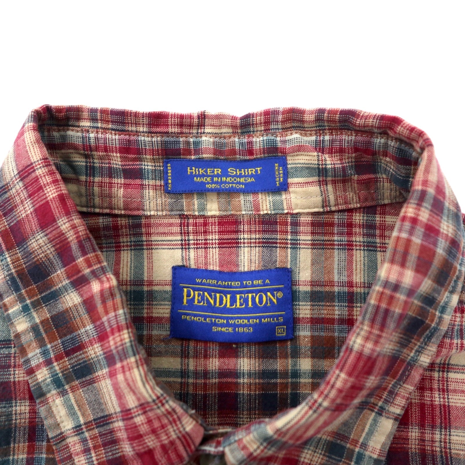 PENDLETON Camicia in flanella XL, rossa a quadri, cotone HIKER SHIRT