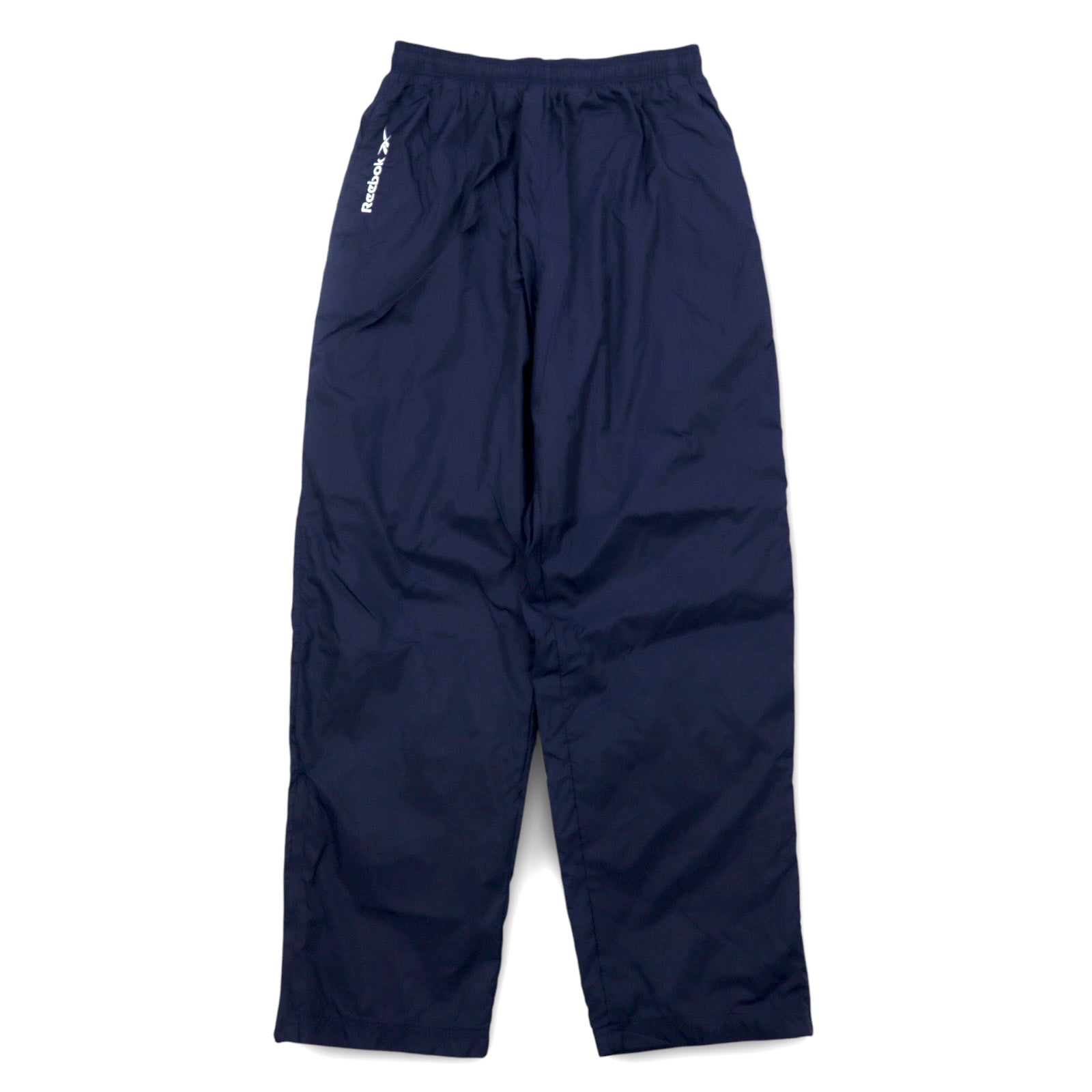 Reebok Anni '90 Pantaloni della tuta in nylon Tuta L Blu navy Logo Vector ricamato Spacco Cerniera sull'orlo