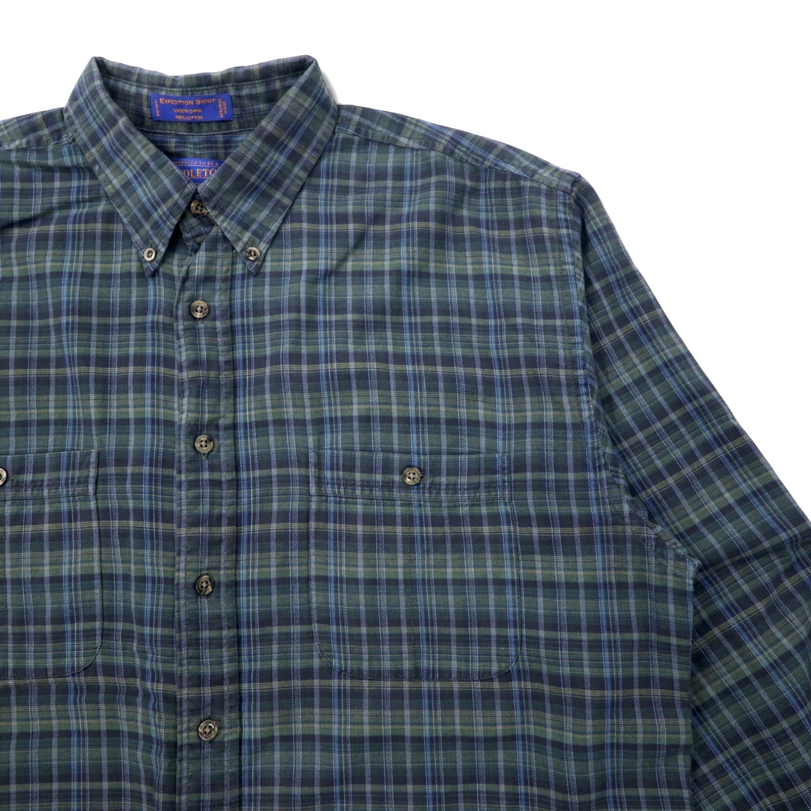 PENDLETON Camicia di flanella button-down L Verde a quadri Cotone EXPEDITION SHIRT