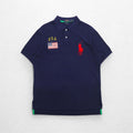 POLO RALPH LAUREN Polo in piqué, taglia XL, blu navy, cotone, ricamo, Big Pony, bandiera USA