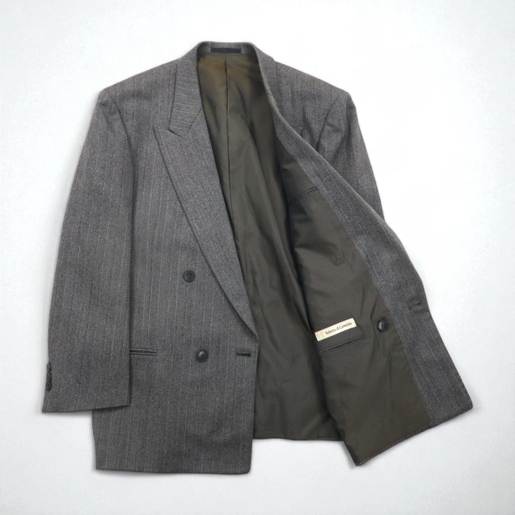 90s Japan Vintage Double-breasted Blazer Roberta di Camerino 日本製 ヘリンボーン ダブル テーラードジャケット M グレー ウール