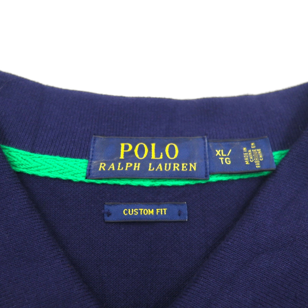 POLO RALPH LAUREN Polo in piqué, taglia XL, blu navy, cotone, ricamo, Big Pony, bandiera USA