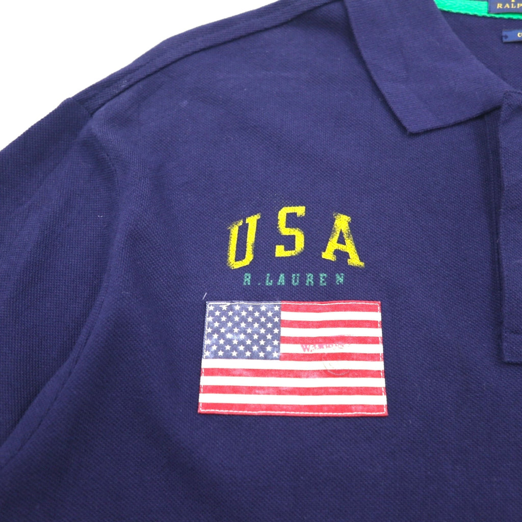 POLO RALPH LAUREN Polo in piqué, taglia XL, blu navy, cotone, ricamo, Big Pony, bandiera USA