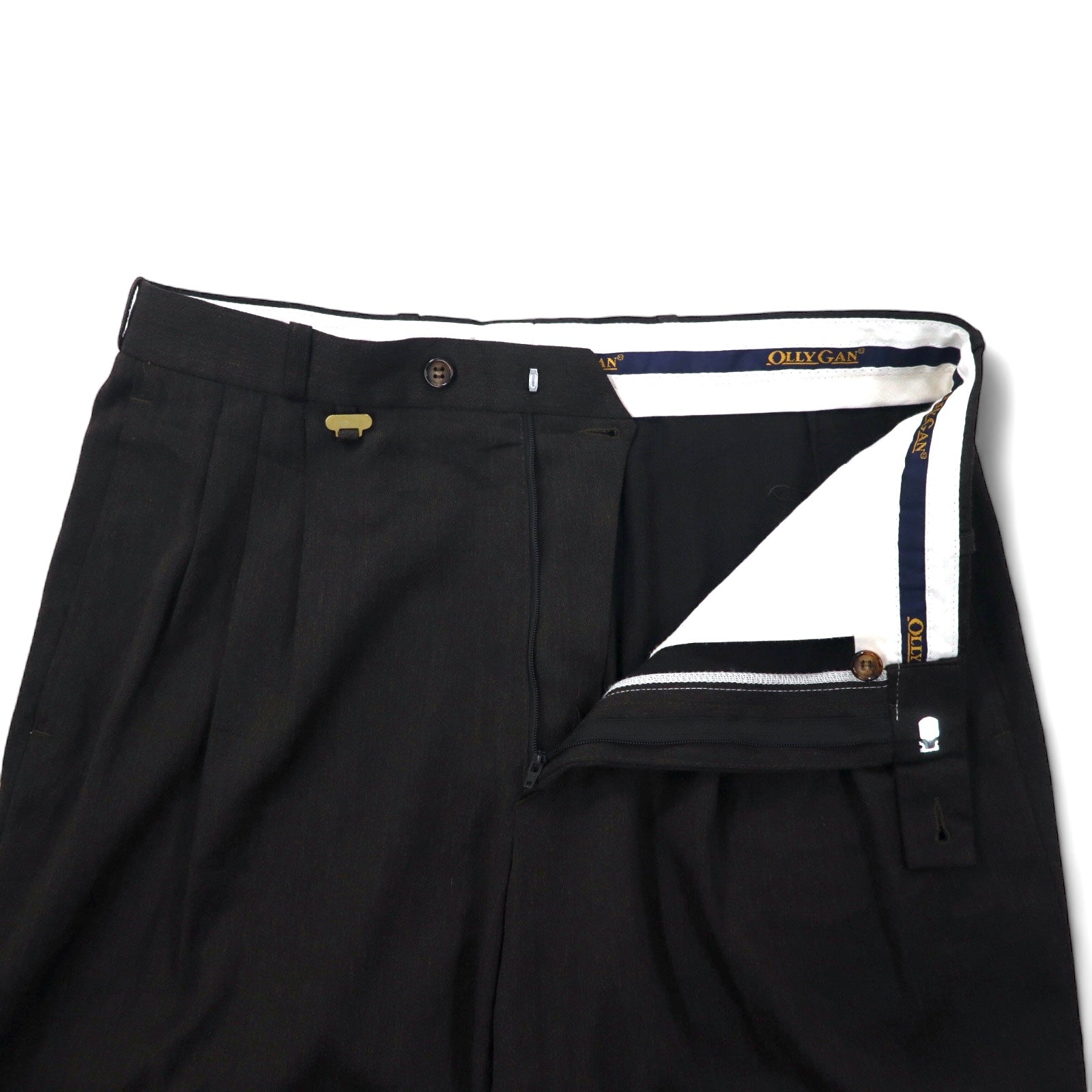 Anni '90 OLLY GAN pantaloni ampi con 3 pieghe, taglia 44, marroni, in poliestere e lana