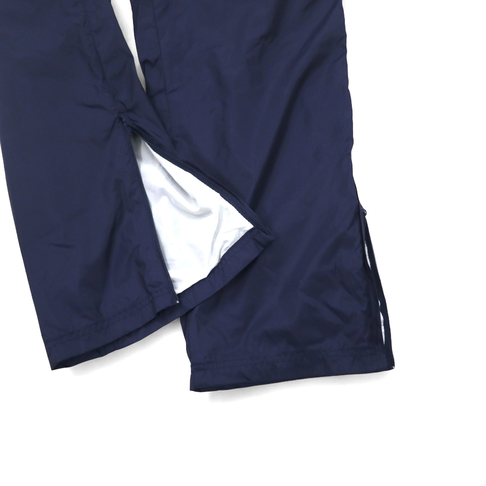 Reebok Anni '90 Pantaloni della tuta in nylon Tuta L Blu navy Logo Vector ricamato Spacco Cerniera sull'orlo