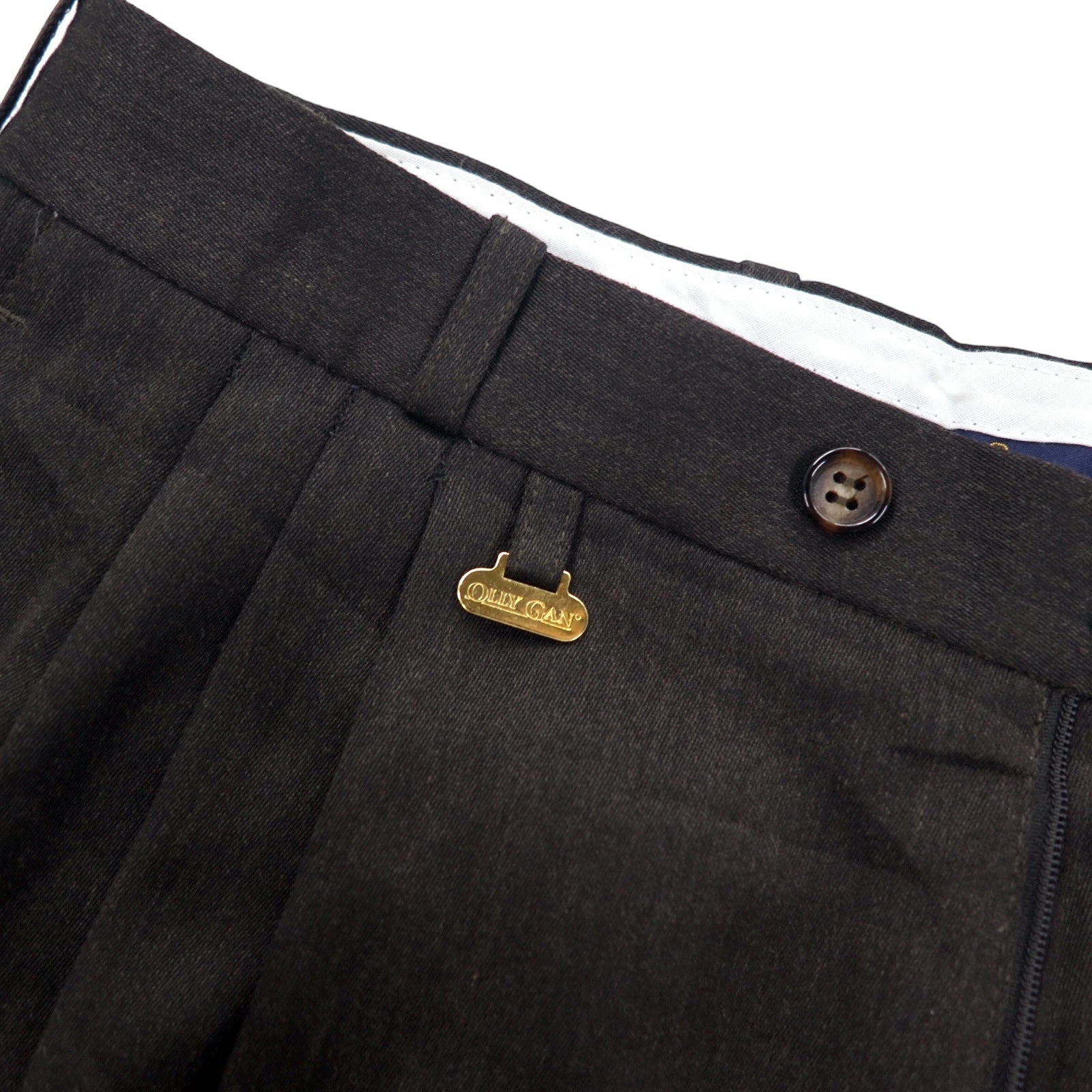Anni '90 OLLY GAN pantaloni ampi con 3 pieghe, taglia 44, marroni, in poliestere e lana