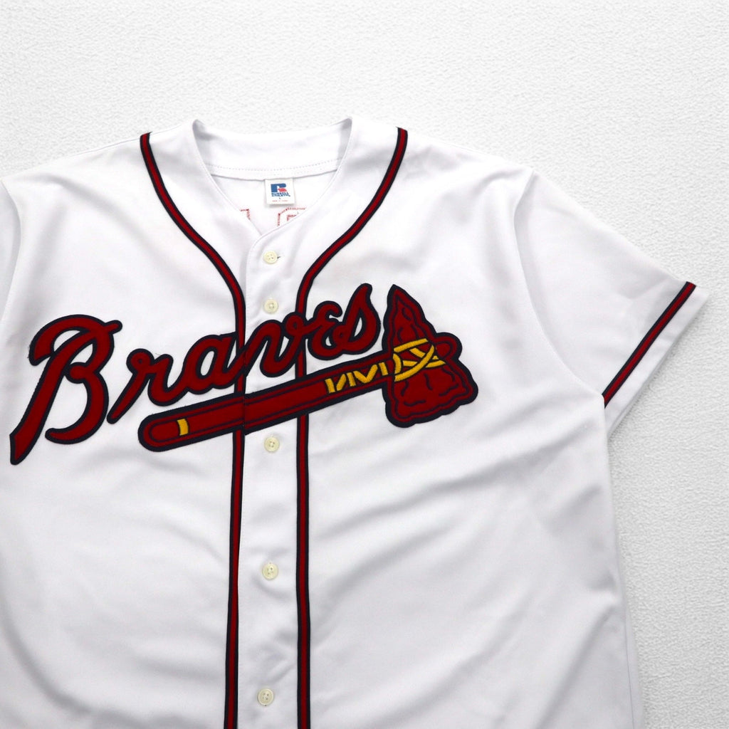 RUSSELL ATHLETICS anni '90 MLB Maglia da baseball L bianca Poliestere Braves Numerazione