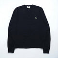 LACOSTE anni '80 Made in Spain Maglione in acrilico scollo a V L blu marino
