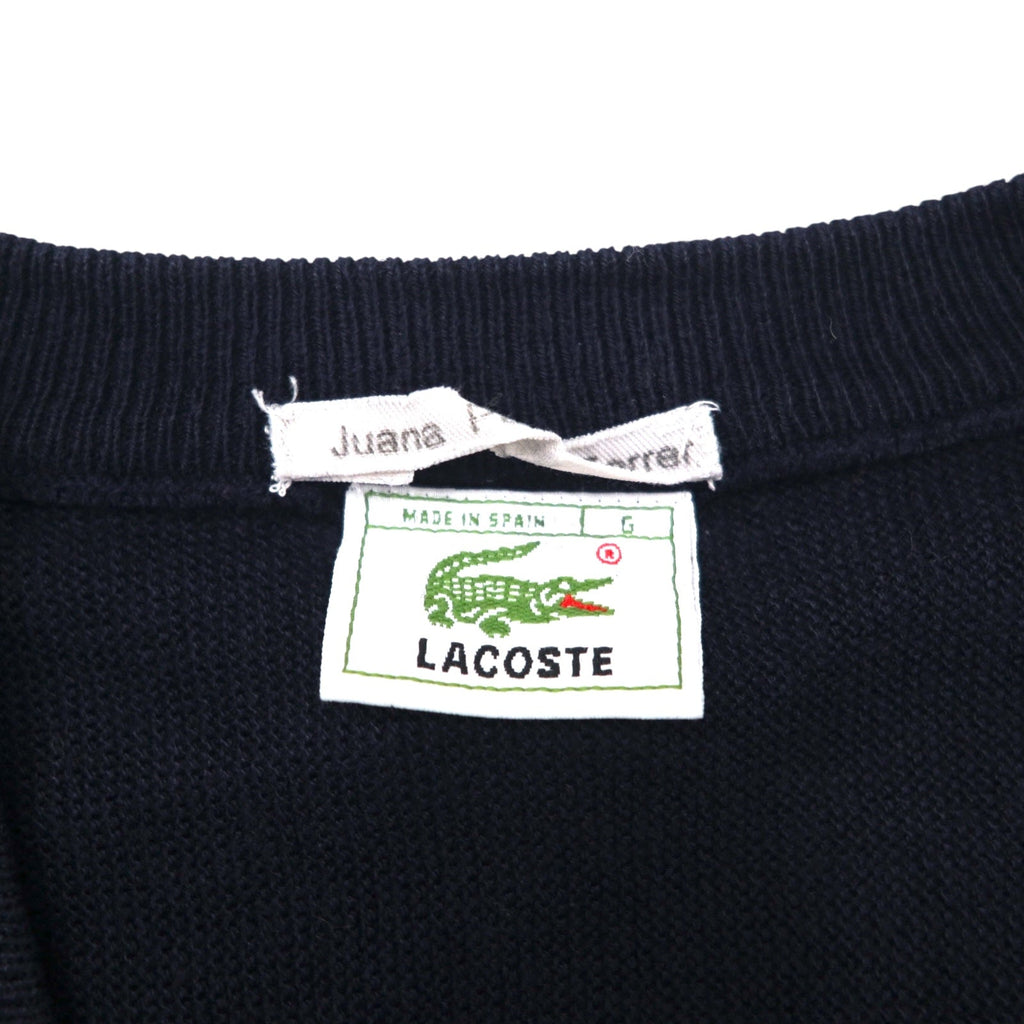 LACOSTE anni '80 Made in Spain Maglione in acrilico scollo a V L blu marino