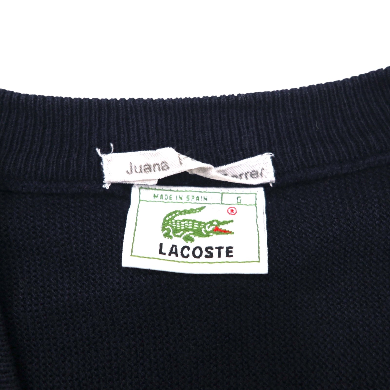 LACOSTE anni '80 Made in Spain Maglione in acrilico scollo a V L blu marino