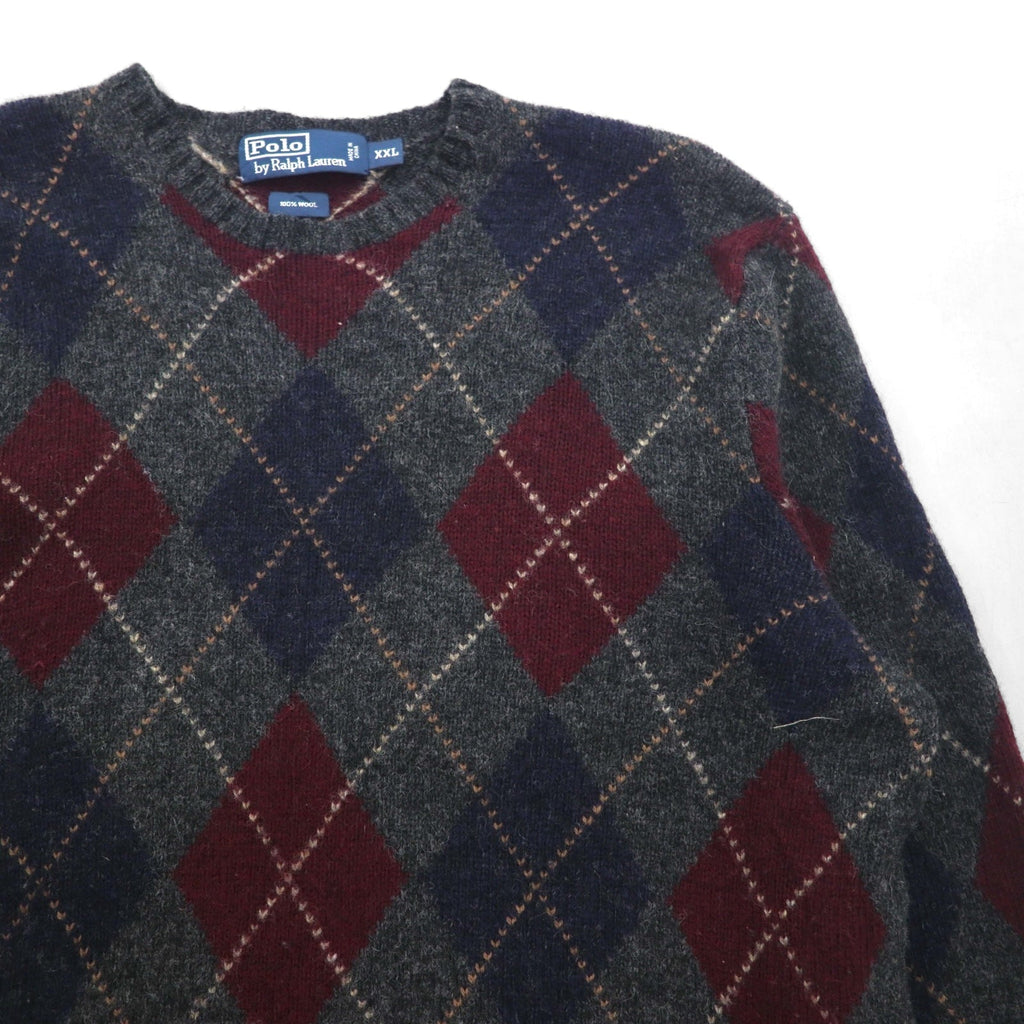 Polo Ralph Lauren 90年代 アーガイル ニット セーター 2XL グレー ウール クルーネック