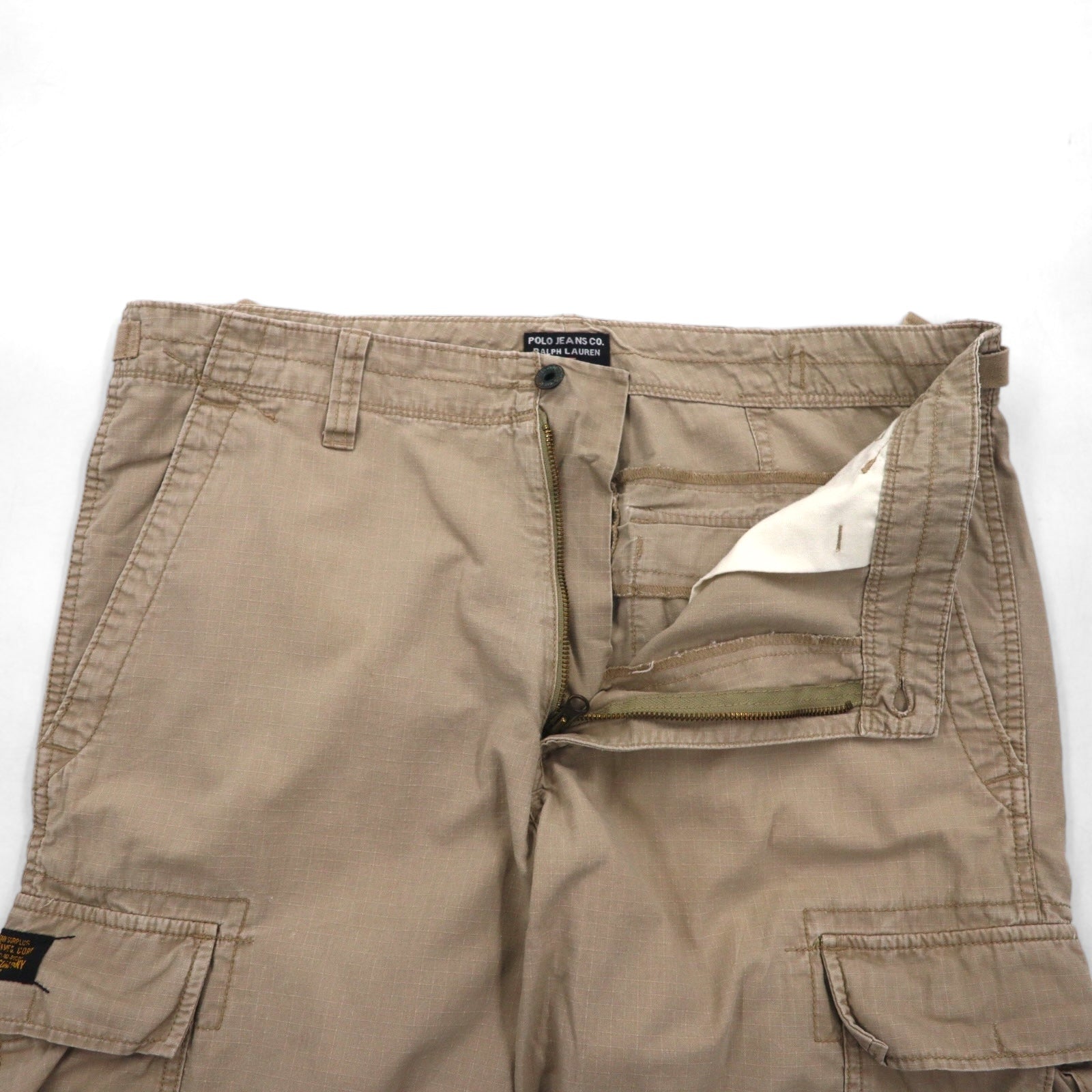 POLO JEANS CO. RALPH LAUREN Pantaloncini Cargo Corti Ripstop anni '90 L Cachi Cotone