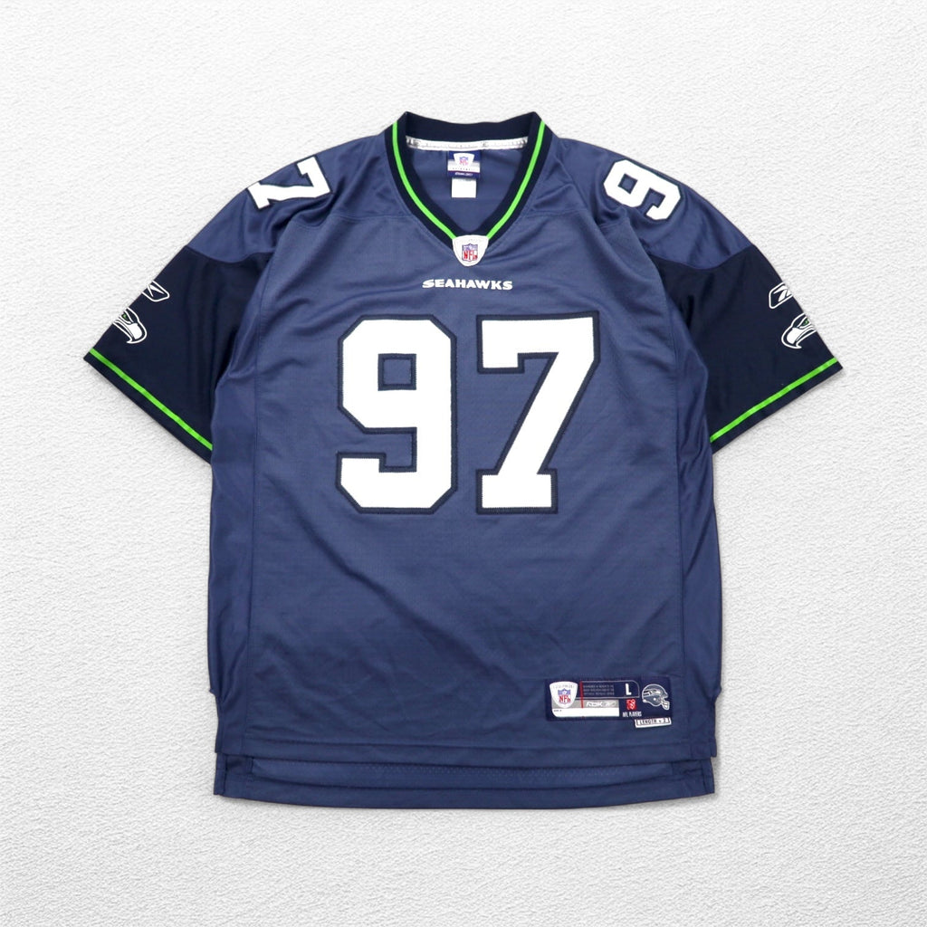 REEBOK Maglia da gioco L Blu navy Poliestere Numerata NFL SEATTLE SEAHAWKS Uniforme da football
