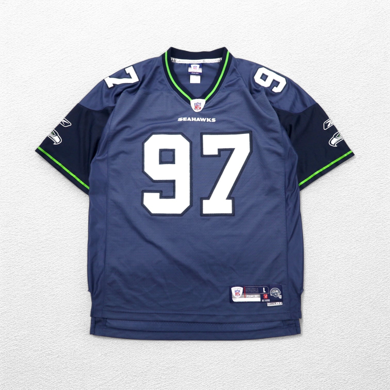 REEBOK Maglia da gioco L Blu navy Poliestere Numerata NFL SEATTLE SEAHAWKS Uniforme da football