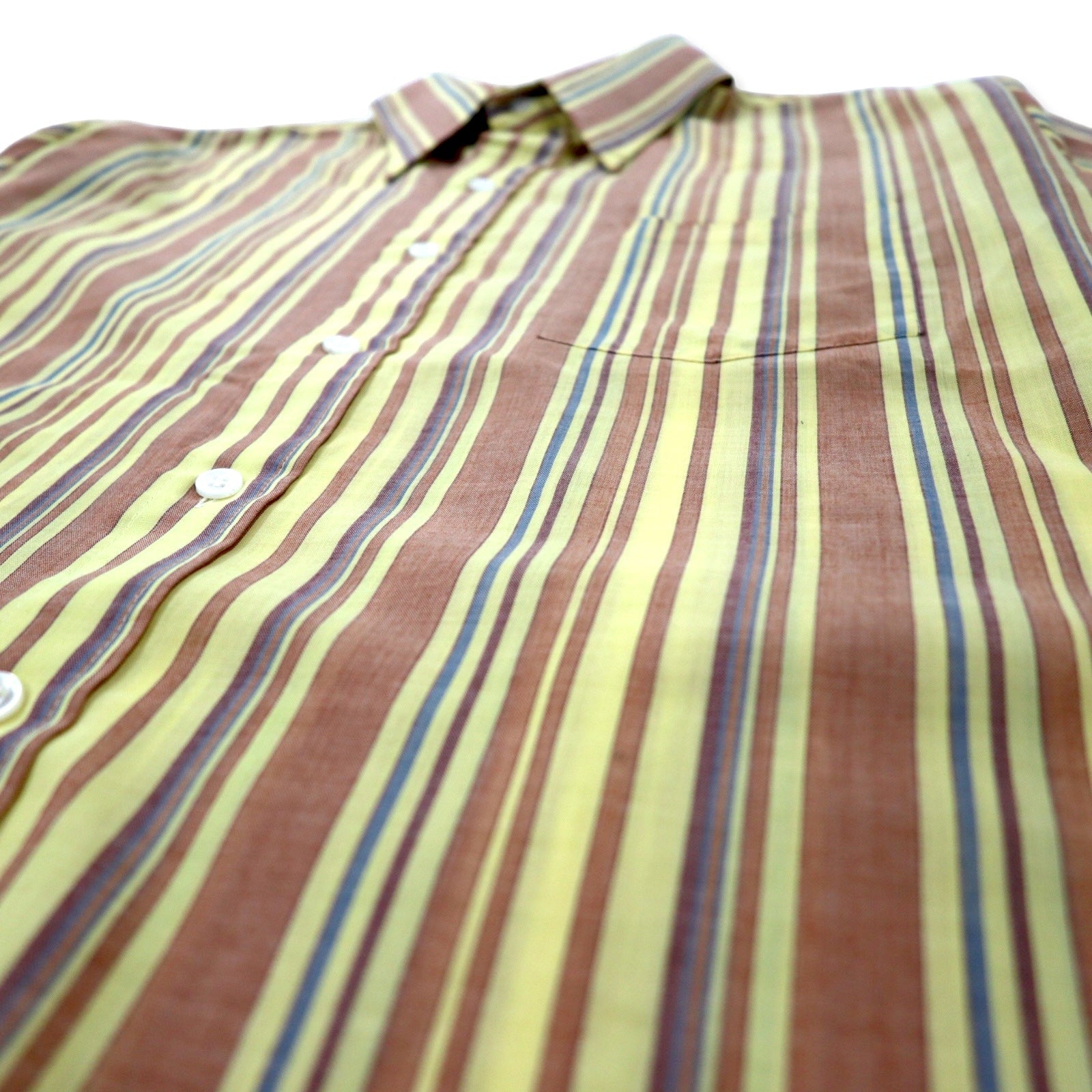 Sears 70年代 KINGS ROAD ドレスシャツ L イエロー ストライプ ポリエステル コットン PERMA-PREST