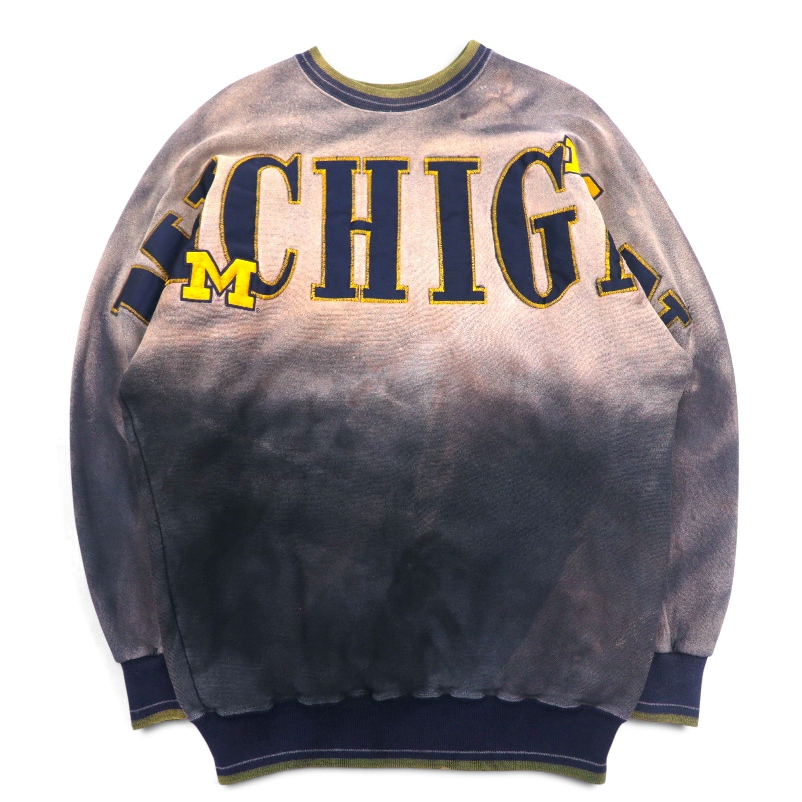 Felpa girocollo tie-dye da uomo USA製 LEGENDS ATHLETIC, taglia L, con candeggio, interno felpato, motivo college MICHIGAN
