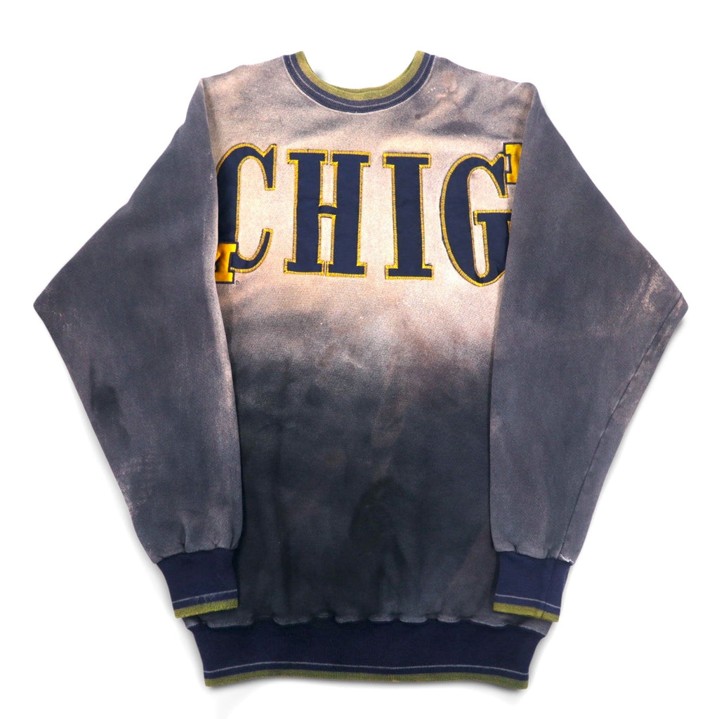 Felpa girocollo tie-dye da uomo USA製 LEGENDS ATHLETIC, taglia L, con candeggio, interno felpato, motivo college MICHIGAN