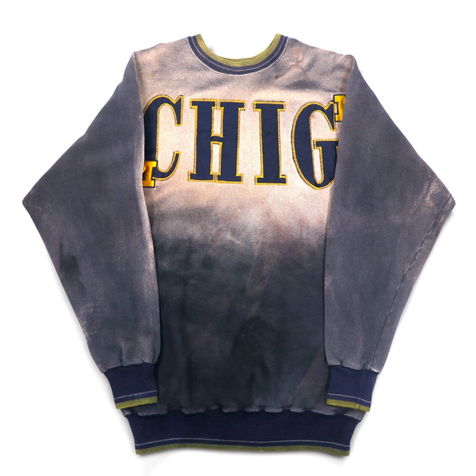 Felpa girocollo tie-dye da uomo USA製 LEGENDS ATHLETIC, taglia L, con candeggio, interno felpato, motivo college MICHIGAN