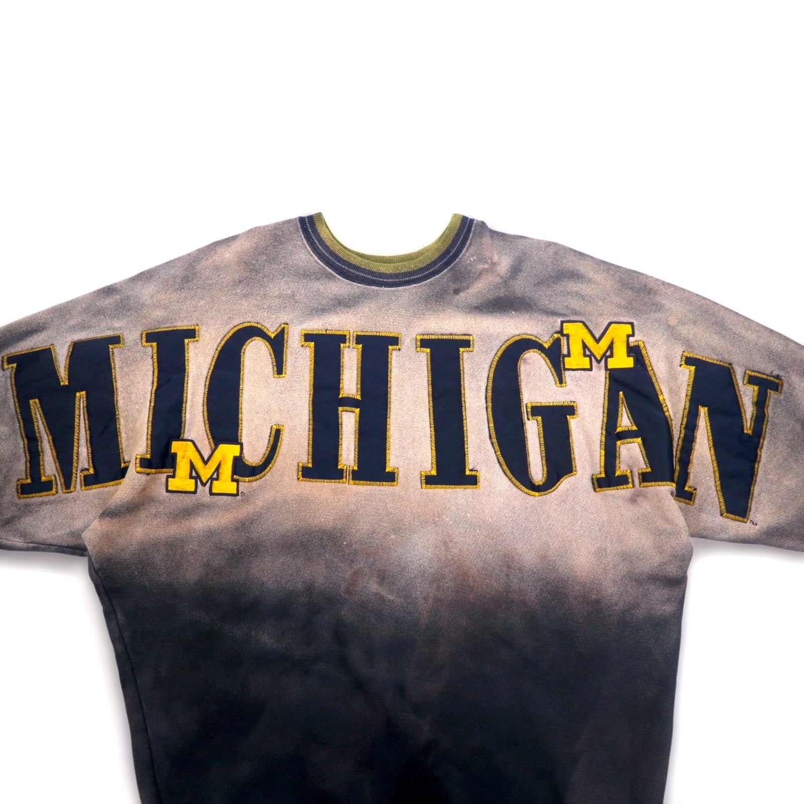 Felpa girocollo tie-dye da uomo USA製 LEGENDS ATHLETIC, taglia L, con candeggio, interno felpato, motivo college MICHIGAN