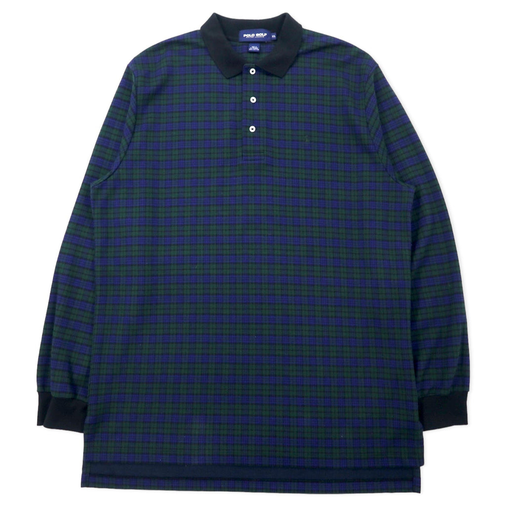 POLO GOLF RALPH LAUREN ブラックウォッチ 長袖ポロシャツ XL グリーン チェック コットン スモールポニー刺繍