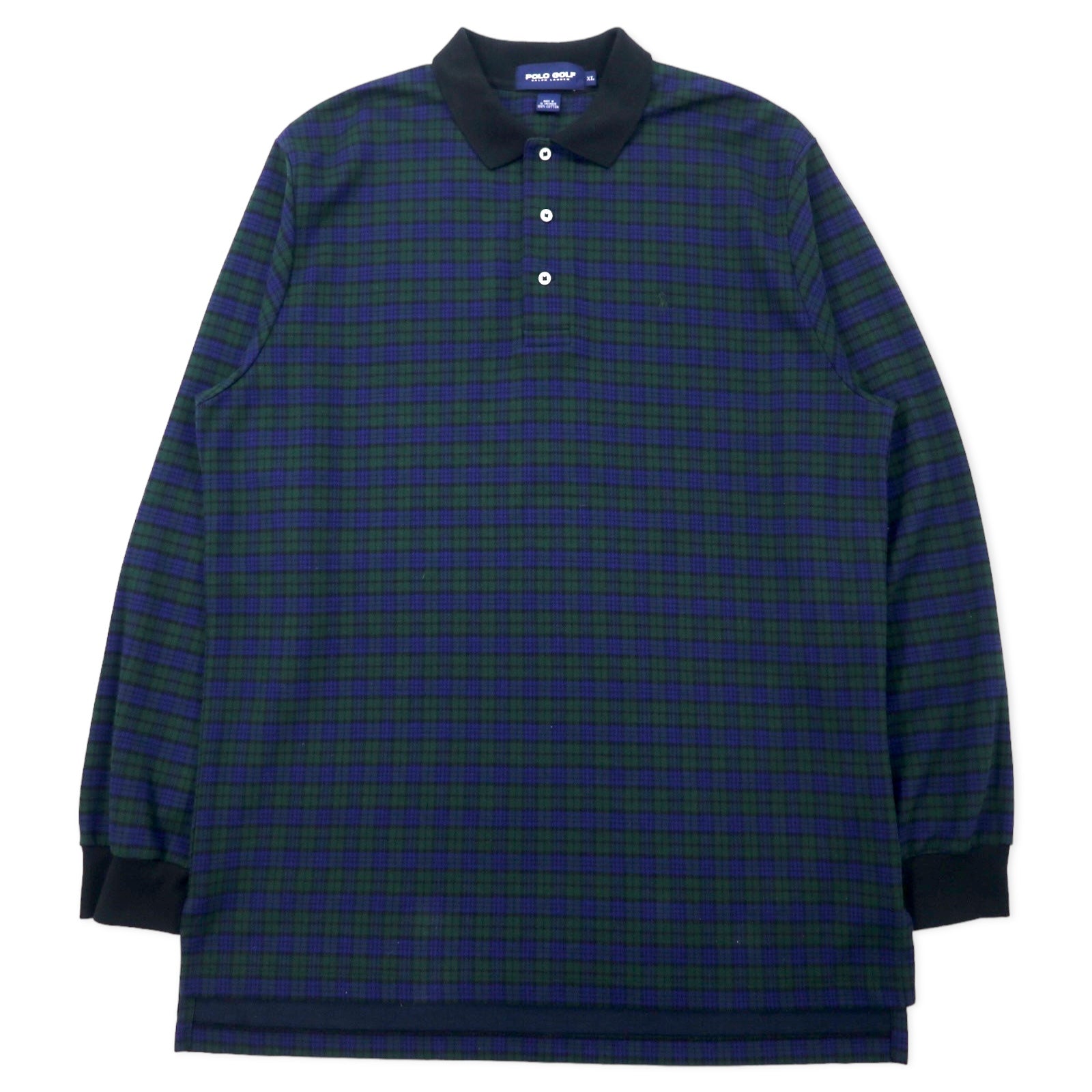 POLO GOLF RALPH LAUREN Polo a maniche lunghe Blackwatch XL Cotone Verde a quadri con ricamo Small Pony