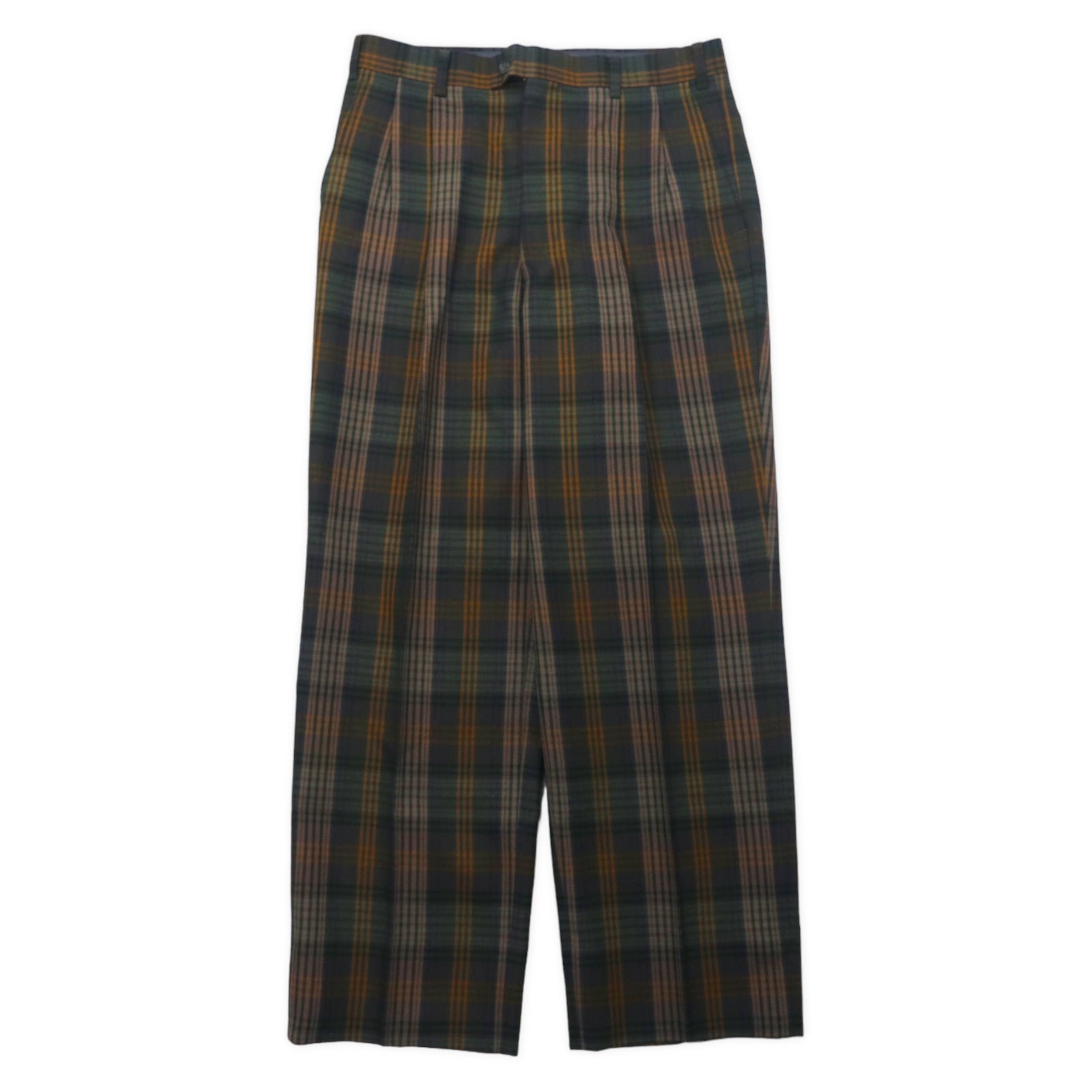 DELGEN Anni '70 Pantaloni a gamba larga con pinces motivo a quadri 76 Verde Poliestere Lana
