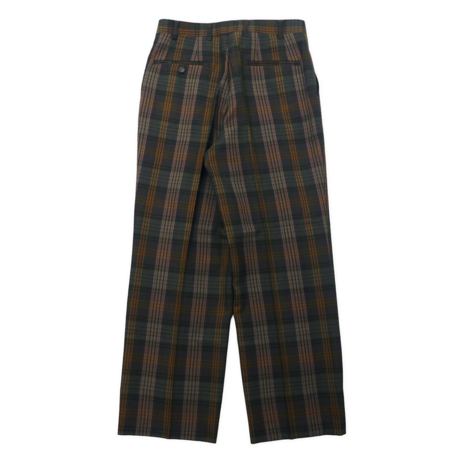 DELGEN Anni '70 Pantaloni a gamba larga con pinces motivo a quadri 76 Verde Poliestere Lana
