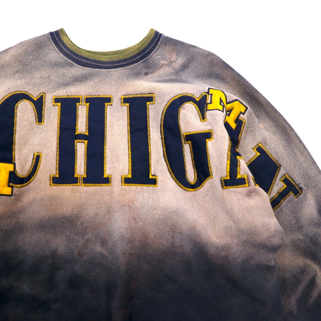 Felpa girocollo tie-dye da uomo USA製 LEGENDS ATHLETIC, taglia L, con candeggio, interno felpato, motivo college MICHIGAN
