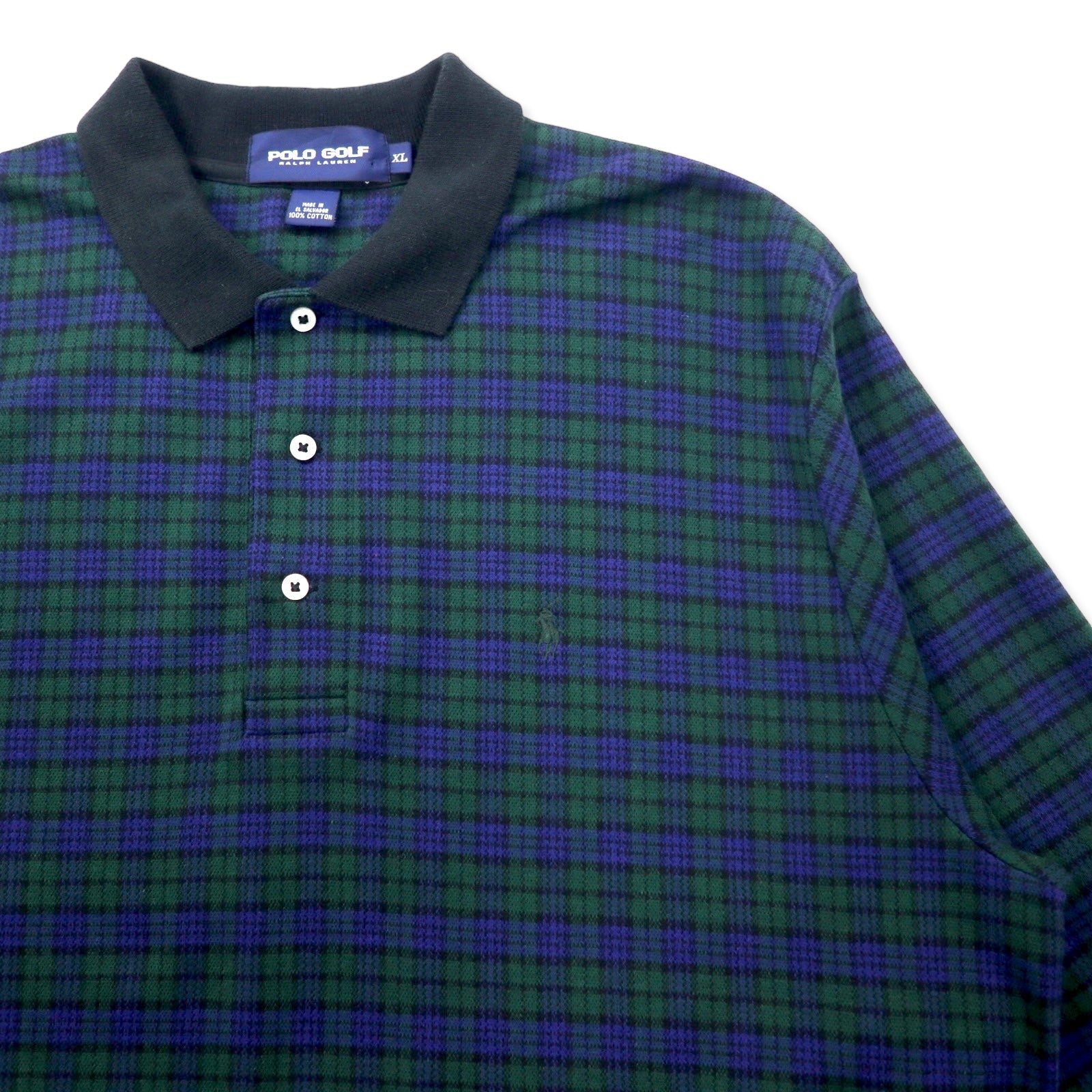 POLO GOLF RALPH LAUREN Polo a maniche lunghe Blackwatch XL Cotone Verde a quadri con ricamo Small Pony
