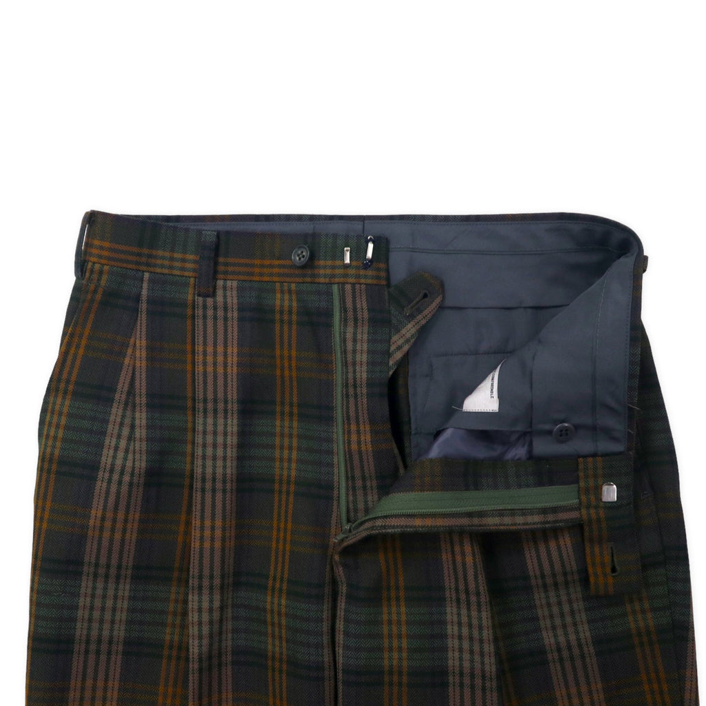 DELGEN Anni '70 Pantaloni a gamba larga con pinces motivo a quadri 76 Verde Poliestere Lana