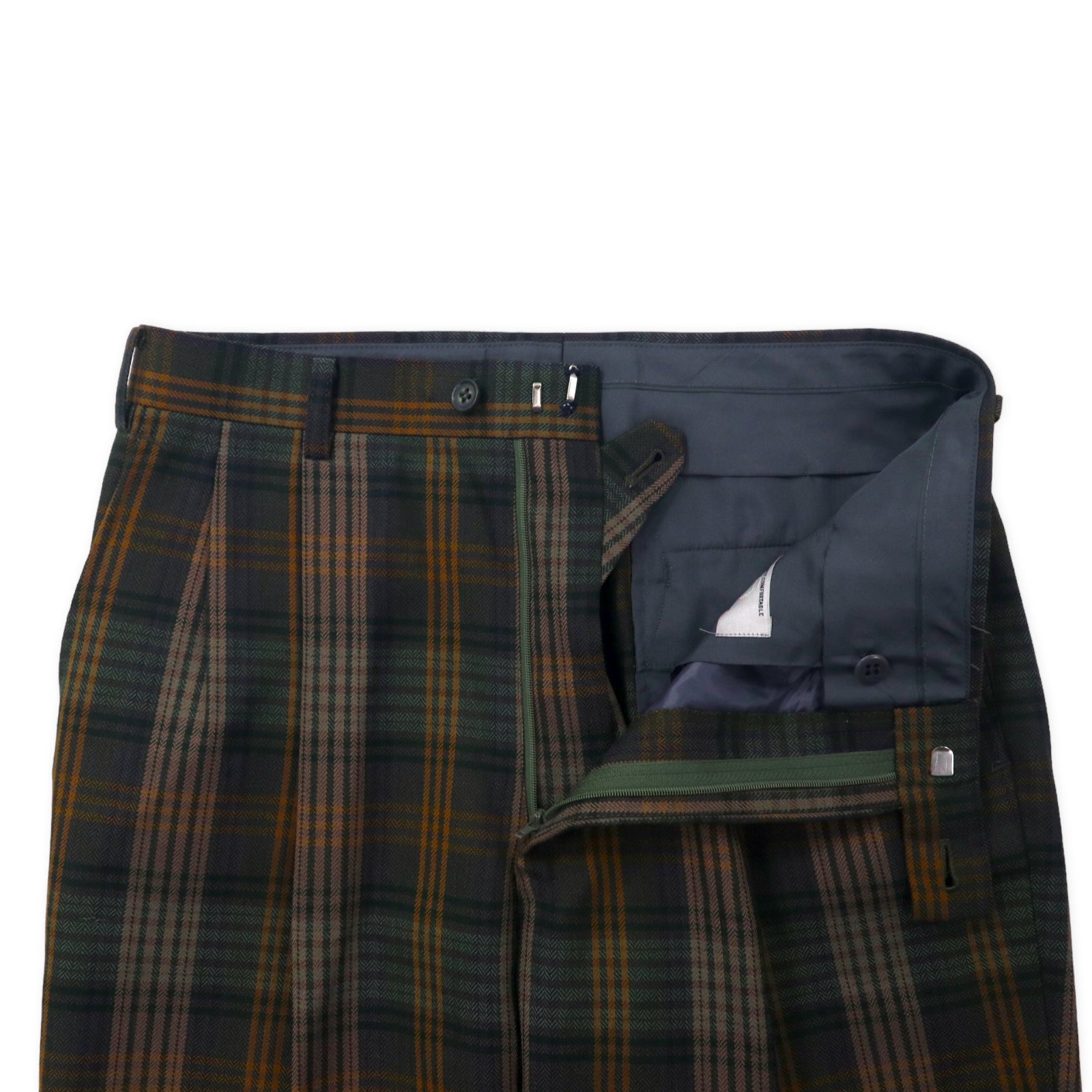DELGEN Anni '70 Pantaloni a gamba larga con pinces motivo a quadri 76 Verde Poliestere Lana