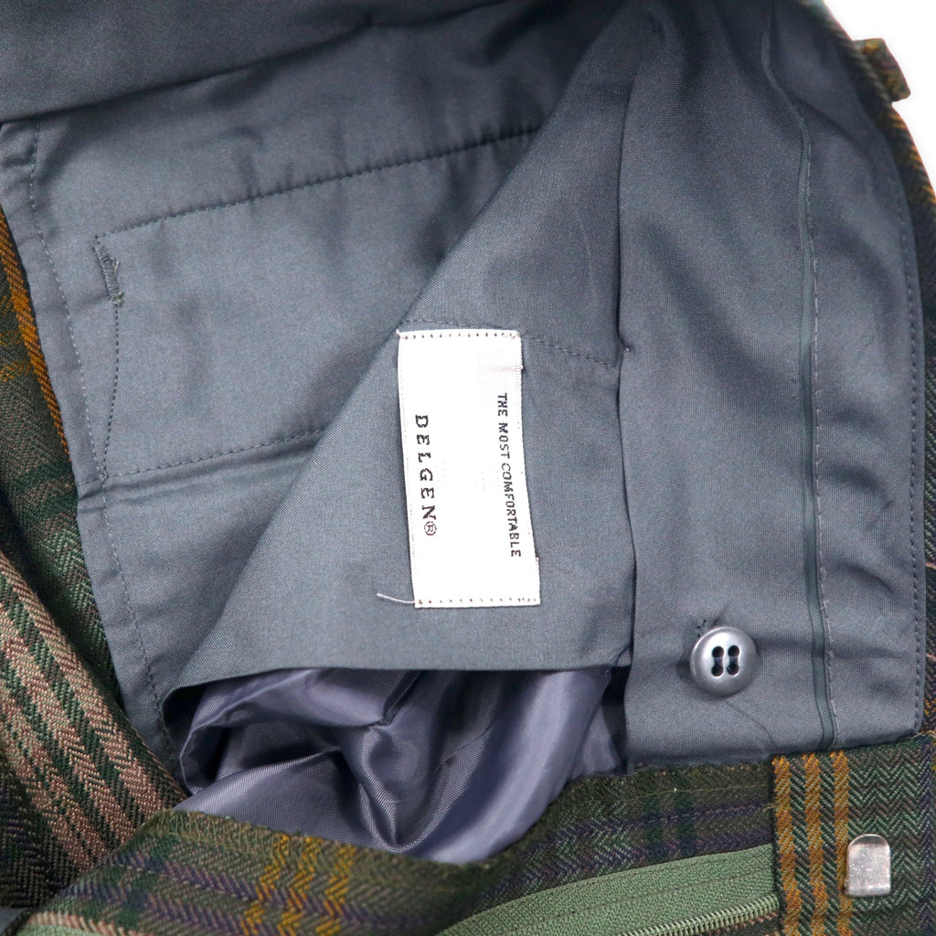 DELGEN Anni '70 Pantaloni a gamba larga con pinces motivo a quadri 76 Verde Poliestere Lana