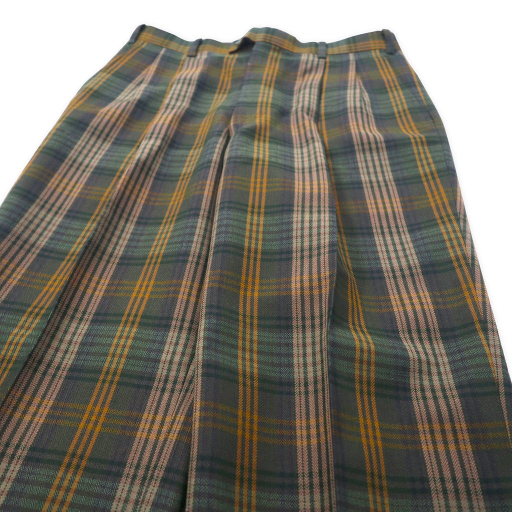 DELGEN Anni '70 Pantaloni a gamba larga con pinces motivo a quadri 76 Verde Poliestere Lana