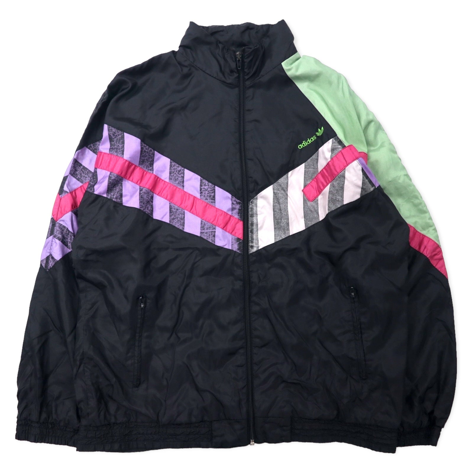 Giacca a vento in nylon Adidas anni '90, F180, nera, con logo Trefoil e etichetta argento, taglia grande