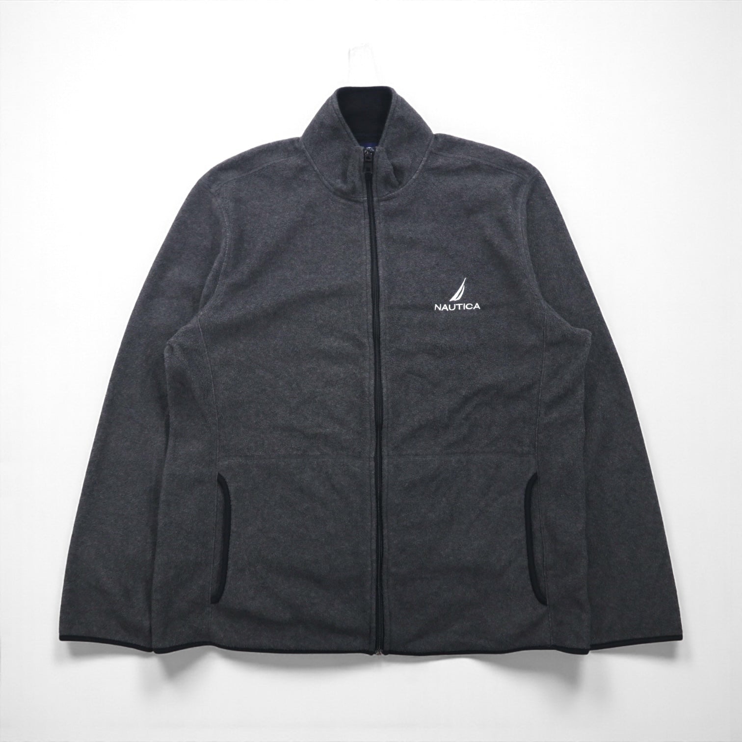 NAUTICA フルジップ フリースジャケット XL グレー ドローコード